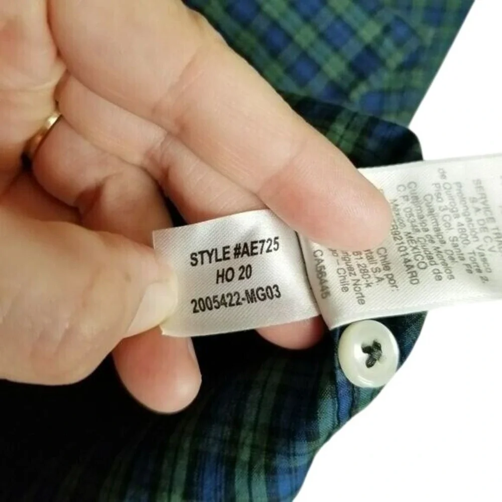 J. Crew Mens Stretch Secret Wash‎ Shirt Pine Plaid Organic Cotton Button Up M